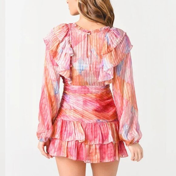 LoveShackFancy Moxie Mini Dress Watercolor Pink Silk Size 2 - Picture 3 of 7